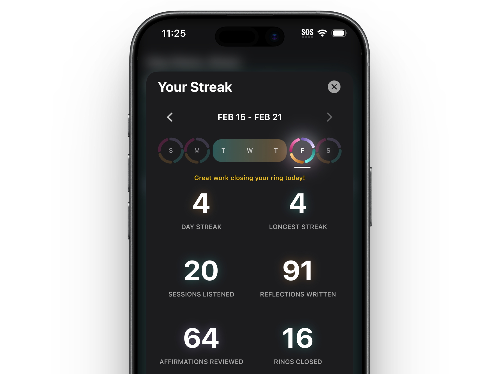 Streak tracking screen